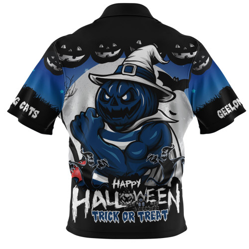 Geelong Cats Zip Polo Shirt Dark Pumpkin Halloween Spirit Geelong Cats Zip Polo Shirt Dark Pumpkin Halloween Spirit