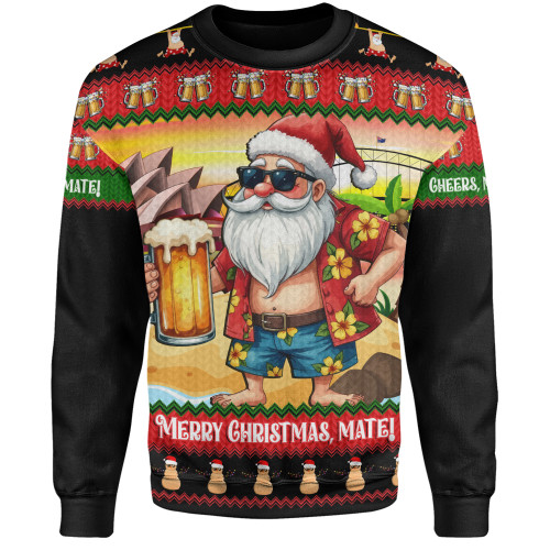 Australia Sweatshirt Christmas Santa Beer Cheers Style