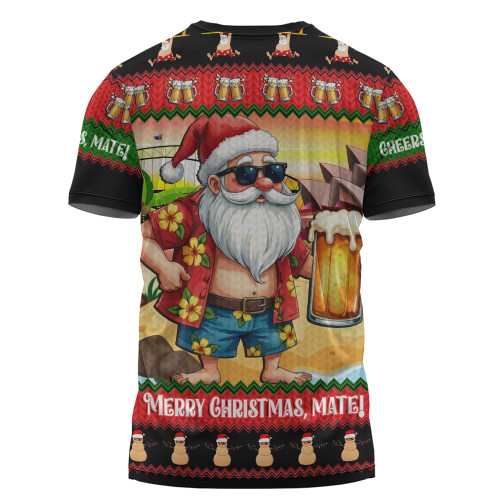 Australia T-Shirt Christmas Santa Beer Cheers Style