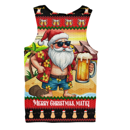 Australia Men Singlet Christmas Santa Beer Cheers Style