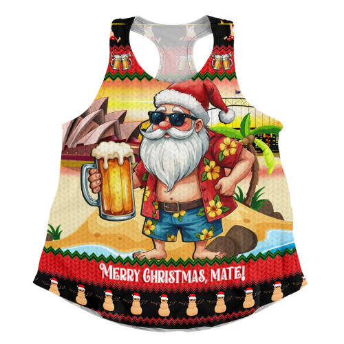 Australia Women Racerback Singlet Christmas Santa Beer Cheers Style