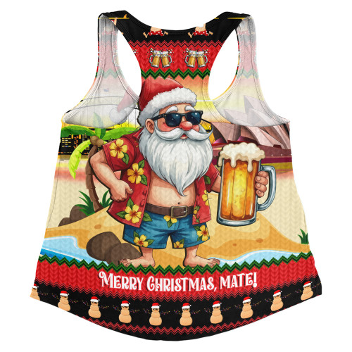 Australia Women Racerback Singlet Christmas Santa Beer Cheers Style
