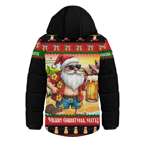 Australia Hooded Padded Jacket Christmas Santa Beer Cheers Style