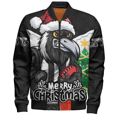 Collingwood Bomber Jacket Santa Scoring Touchdown On Christmas Game Day