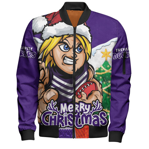 Fremantle Bomber Jacket Santa Scoring Touchdown On Christmas Game Day