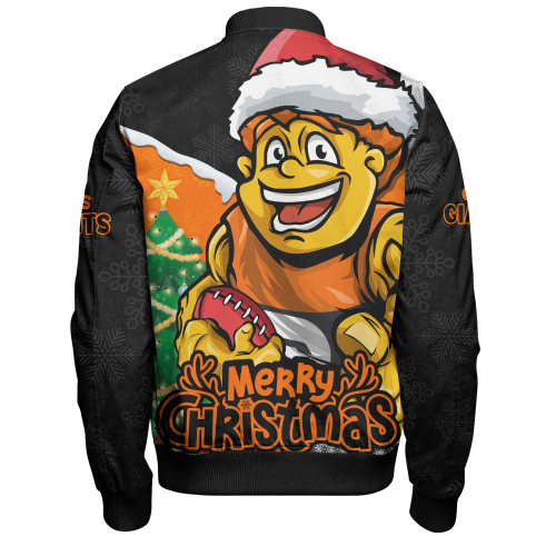 GWS GIANTS Bomber Jacket Santa Scoring Touchdown On Christmas Game Day