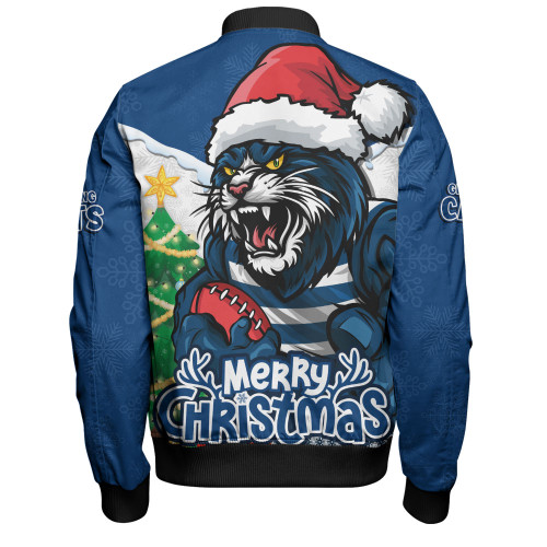 Geelong Cats Bomber Jacket Santa Scoring Touchdown On Christmas Game Day