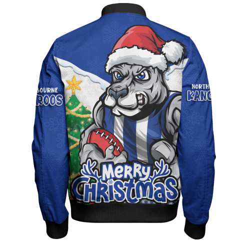 North Melbourne Bomber Jacket Santa Scoring Touchdown On Christmas Game Day