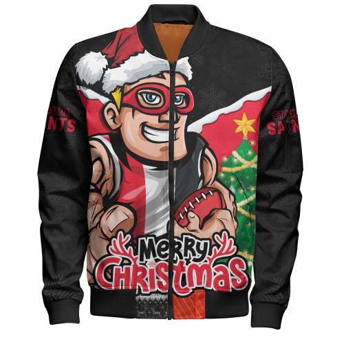 St Kilda Bomber Jacket Santa Scoring Touchdown On Christmas Game Day St Kilda Bomber Jacket Santa Scoring Touchdown On Christmas Game Day