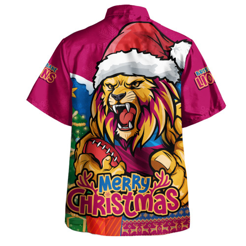Brisbane Lions Hawaiian Shirt Santa Scoring Touchdown On Christmas Game Day