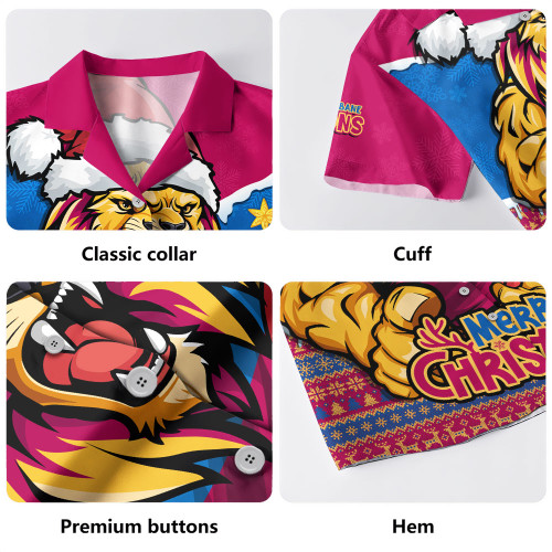 Brisbane Lions Hawaiian Shirt Santa Scoring Touchdown On Christmas Game Day