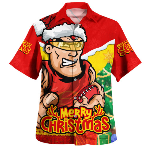 Gold Coast SUNS Hawaiian Shirt Santa Scoring Touchdown On Christmas Game Day