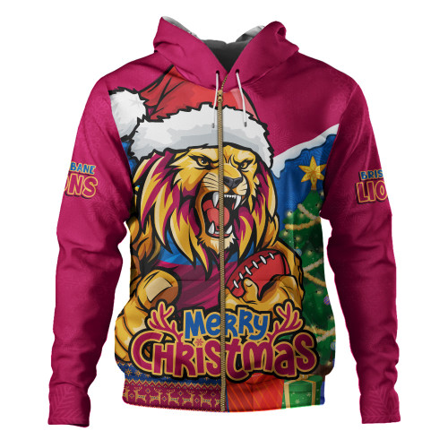 Brisbane Lions Hoodie Santa Scoring Touchdown On Christmas Game Day