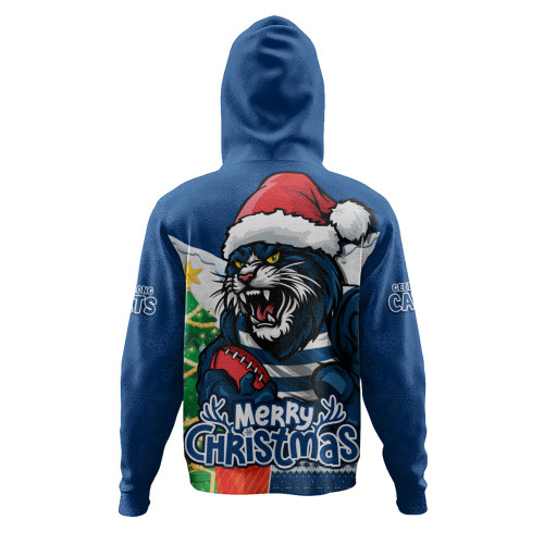 Geelong Cats Hoodie Santa Scoring Touchdown On Christmas Game Day
