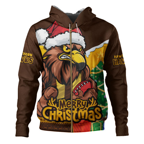 Hawthorn Hoodie Santa Scoring Touchdown On Christmas Game Day