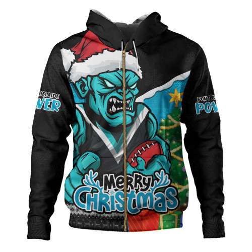 Port Adelaide Hoodie Santa Scoring Touchdown On Christmas Game Day