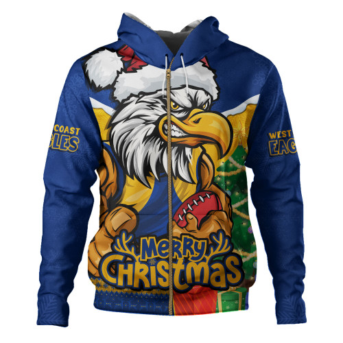 West Coast Eagles Hoodie Santa Scoring Touchdown On Christmas Game Day