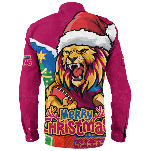 Brisbane Lions Long Sleeve Shirt Santa Scoring Touchdown On Christmas Game Day