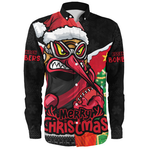 Essendon Long Sleeve Shirt Santa Scoring Touchdown On Christmas Game Day