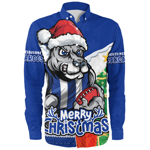 North Melbourne Long Sleeve Shirt Santa Scoring Touchdown On Christmas Game Day
