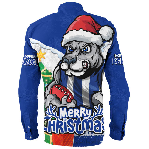 North Melbourne Long Sleeve Shirt Santa Scoring Touchdown On Christmas Game Day