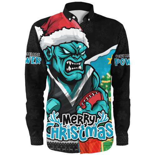 Port Adelaide Long Sleeve Shirt Santa Scoring Touchdown On Christmas Game Day