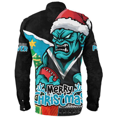 Port Adelaide Long Sleeve Shirt Santa Scoring Touchdown On Christmas Game Day