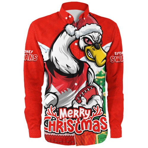 Sydney Swans Long Sleeve Shirt Santa Scoring Touchdown On Christmas Game Day