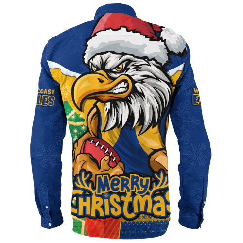 West Coast Eagles Long Sleeve Shirt Santa Scoring Touchdown On Christmas Game Day