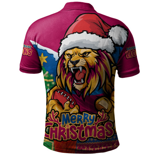 Brisbane Lions Polo Shirt Santa Scoring Touchdown On Christmas Game Day
