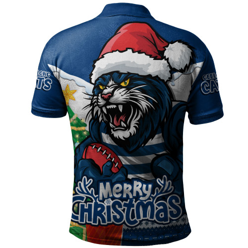 Geelong Cats Polo Shirt Santa Scoring Touchdown On Christmas Game Day