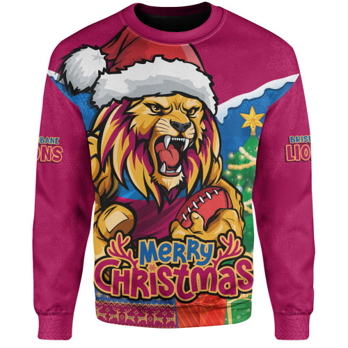 Brisbane Lions Sweatshirt Santa Scoring Touchdown On Christmas Game Day