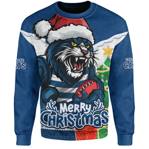 Geelong Cats Sweatshirt Santa Scoring Touchdown On Christmas Game Day