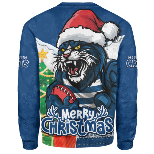 Geelong Cats Sweatshirt Santa Scoring Touchdown On Christmas Game Day