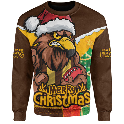 Hawthorn Sweatshirt Santa Scoring Touchdown On Christmas Game Day