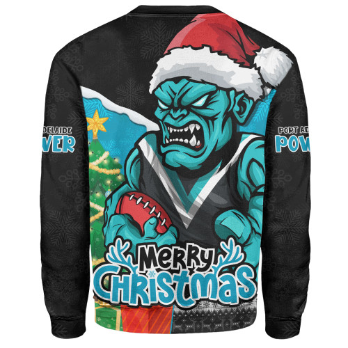 Port Adelaide Sweatshirt Santa Scoring Touchdown On Christmas Game Day