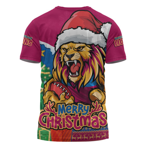 Brisbane Lions T-Shirt Santa Scoring Touchdown On Christmas Game Day