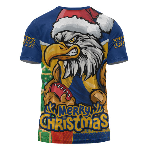 West Coast Eagles T-Shirt Santa Scoring Touchdown On Christmas Game Day