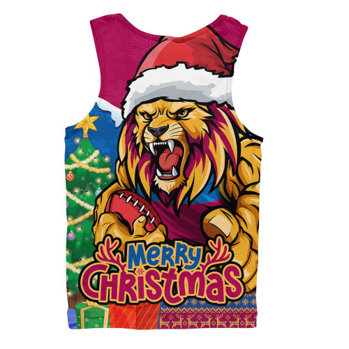 Brisbane Lions Men Singlet Santa Scoring Touchdown On Christmas Game Day