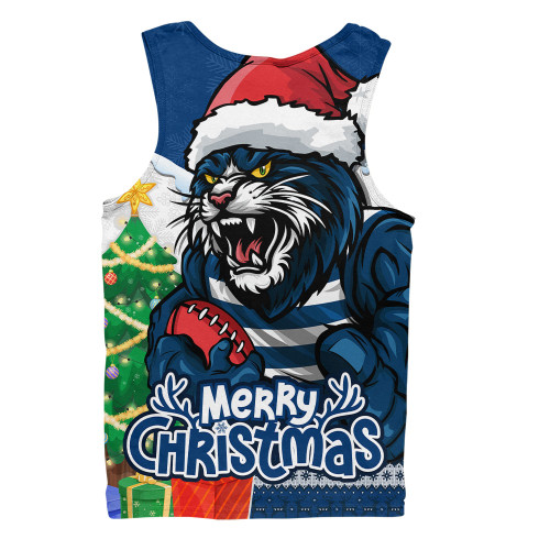 Geelong Cats Men Singlet Santa Scoring Touchdown On Christmas Game Day