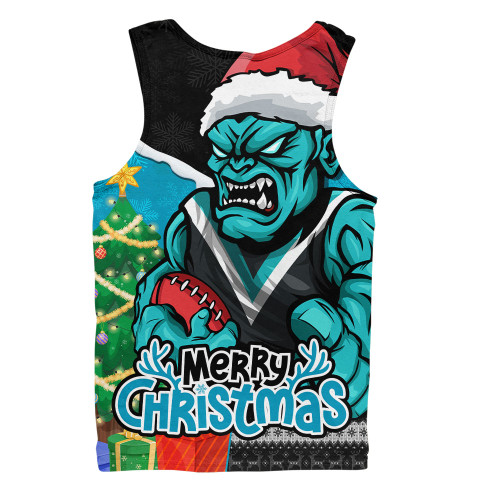 Port Adelaide Men Singlet Santa Scoring Touchdown On Christmas Game Day