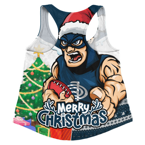 Carlton Women Racerback Singlet Santa Scoring Touchdown On Christmas Game Day