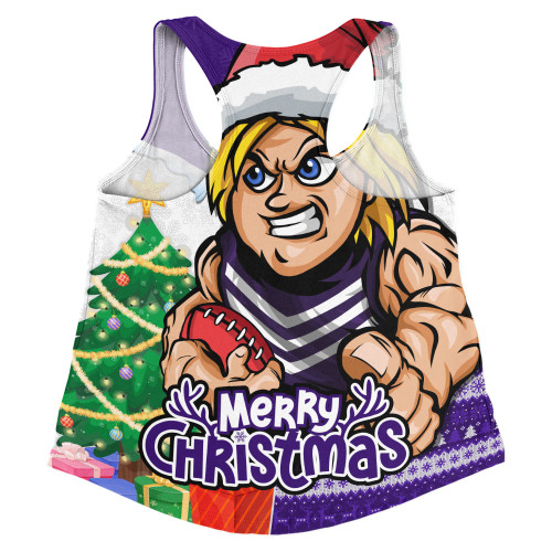 Fremantle Women Racerback Singlet Santa Scoring Touchdown On Christmas Game Day
