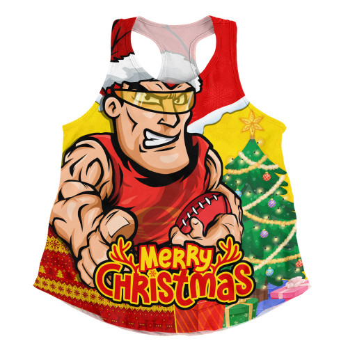 Gold Coast SUNS Women Racerback Singlet Santa Scoring Touchdown On Christmas Game Day