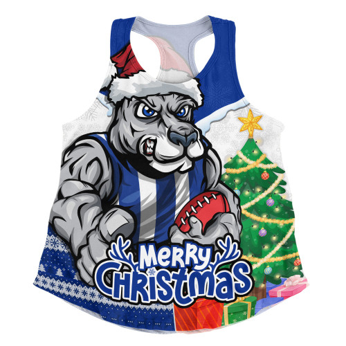 North Melbourne Women Racerback Singlet Santa Scoring Touchdown On Christmas Game Day