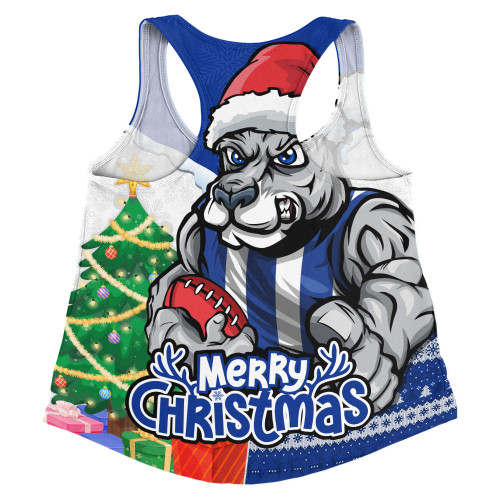 North Melbourne Women Racerback Singlet Santa Scoring Touchdown On Christmas Game Day