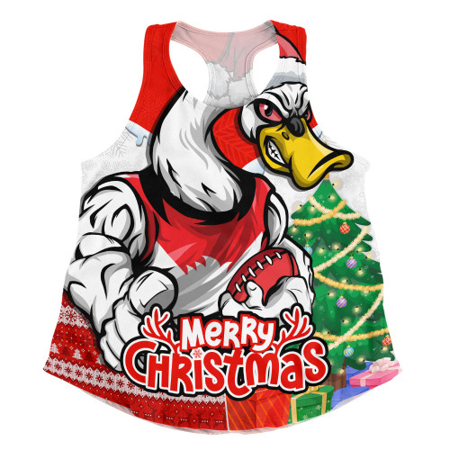 Sydney Swans Women Racerback Singlet Santa Scoring Touchdown On Christmas Game Day