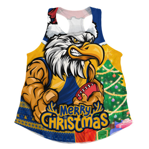 West Coast Eagles Women Racerback Singlet Santa Scoring Touchdown On Christmas Game Day