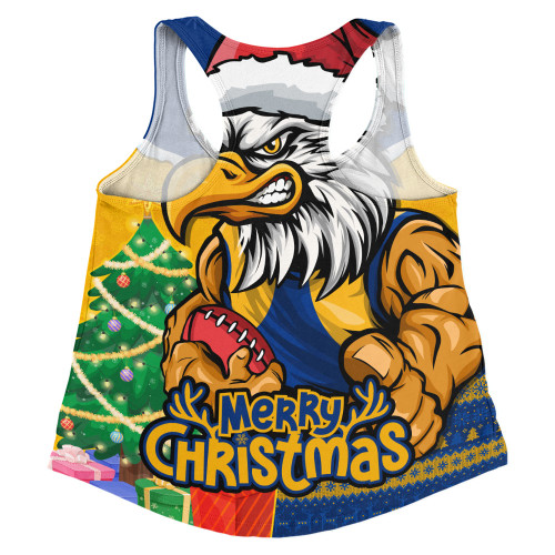 West Coast Eagles Women Racerback Singlet Santa Scoring Touchdown On Christmas Game Day