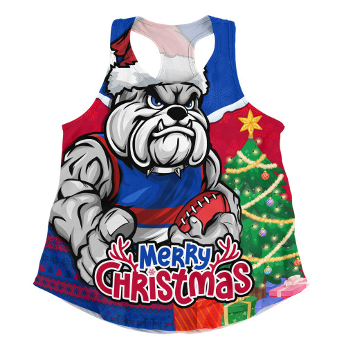 Western Bulldogs Women Racerback Singlet Santa Scoring Touchdown On Christmas Game Day Western Bulldogs Women Racerback Singlet Santa Scoring Touchdown On Christmas Game Day